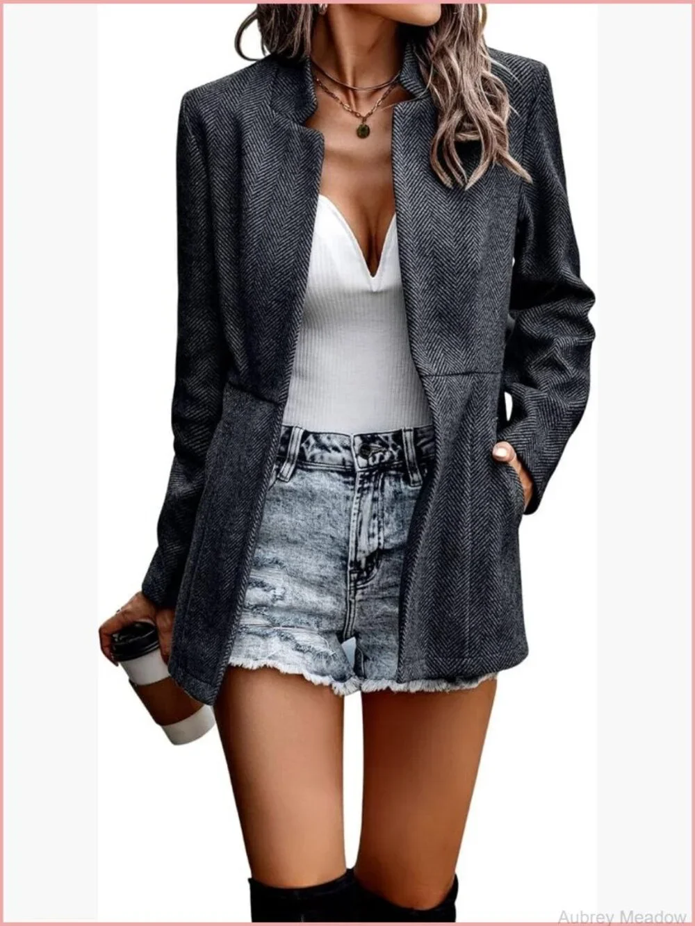 Open Front Notch Lapel Office Blazer Jacket Slim Fit Business